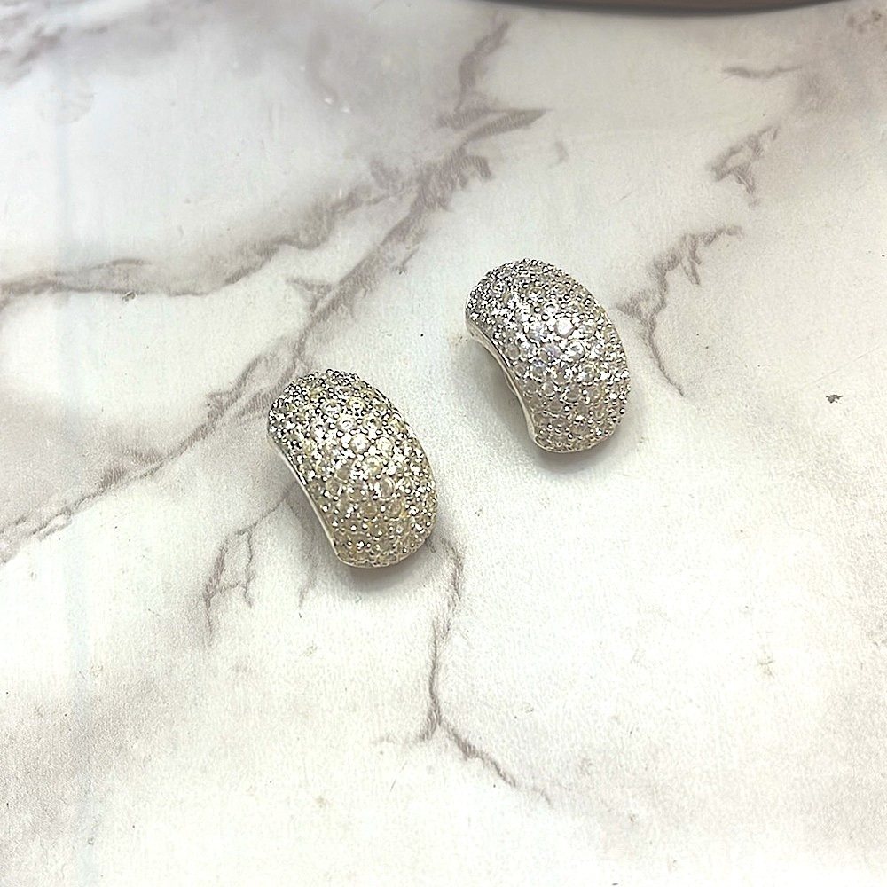 Carolee Vintage Sparkly Crystal Silver Cuff Style Clip on Earrings